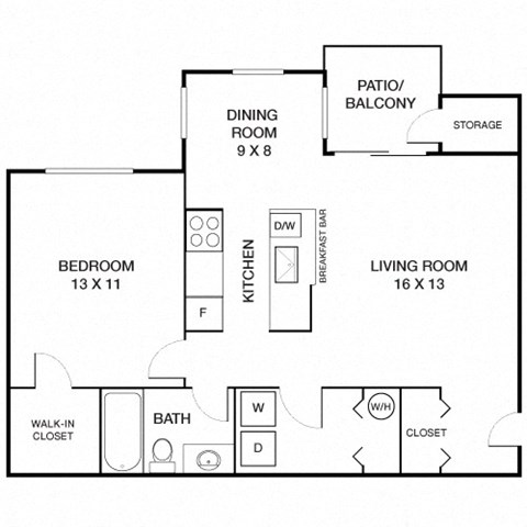 1 Bed 1 Bath Appaloosa Floorplan